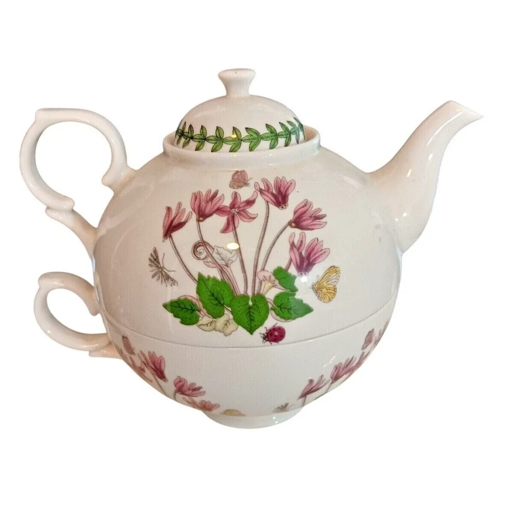 Portmeirion BOTANIC GARDEN TEA-FOR-ONE Set 12 oz TEAPOT w/ 10 oz CUP SET
